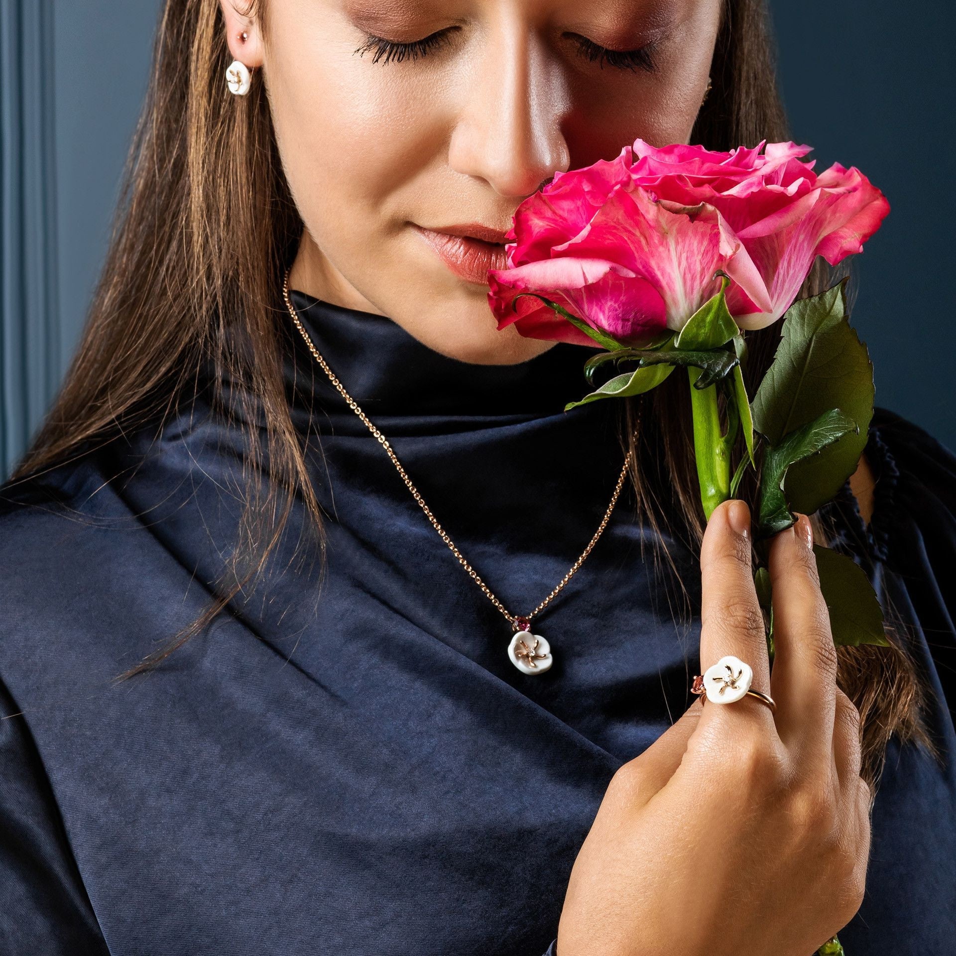 Collier, Turmalin Rosa, 45 cm | Meissen Royal Blossom Collection mpj20bl165c45 - Meissen Weimar