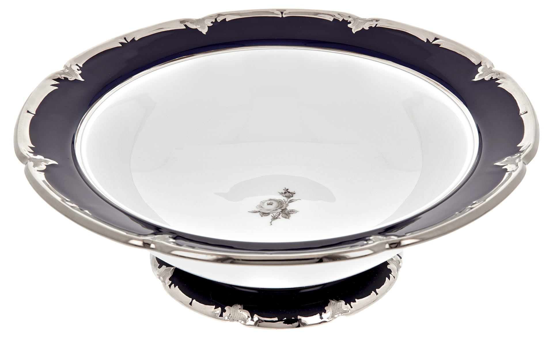 Deckelschüssel, Gestreute Röschen, weiß - grau, königsblau, Glanzplatin, V 1,2 l | Meissen B - Form 018677 - 15381 - Meissen Weimar