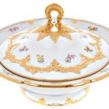 Deckelschüssel Goldbronze gestreute Blümchen Ø 27,5 cm | Meissen B-Form