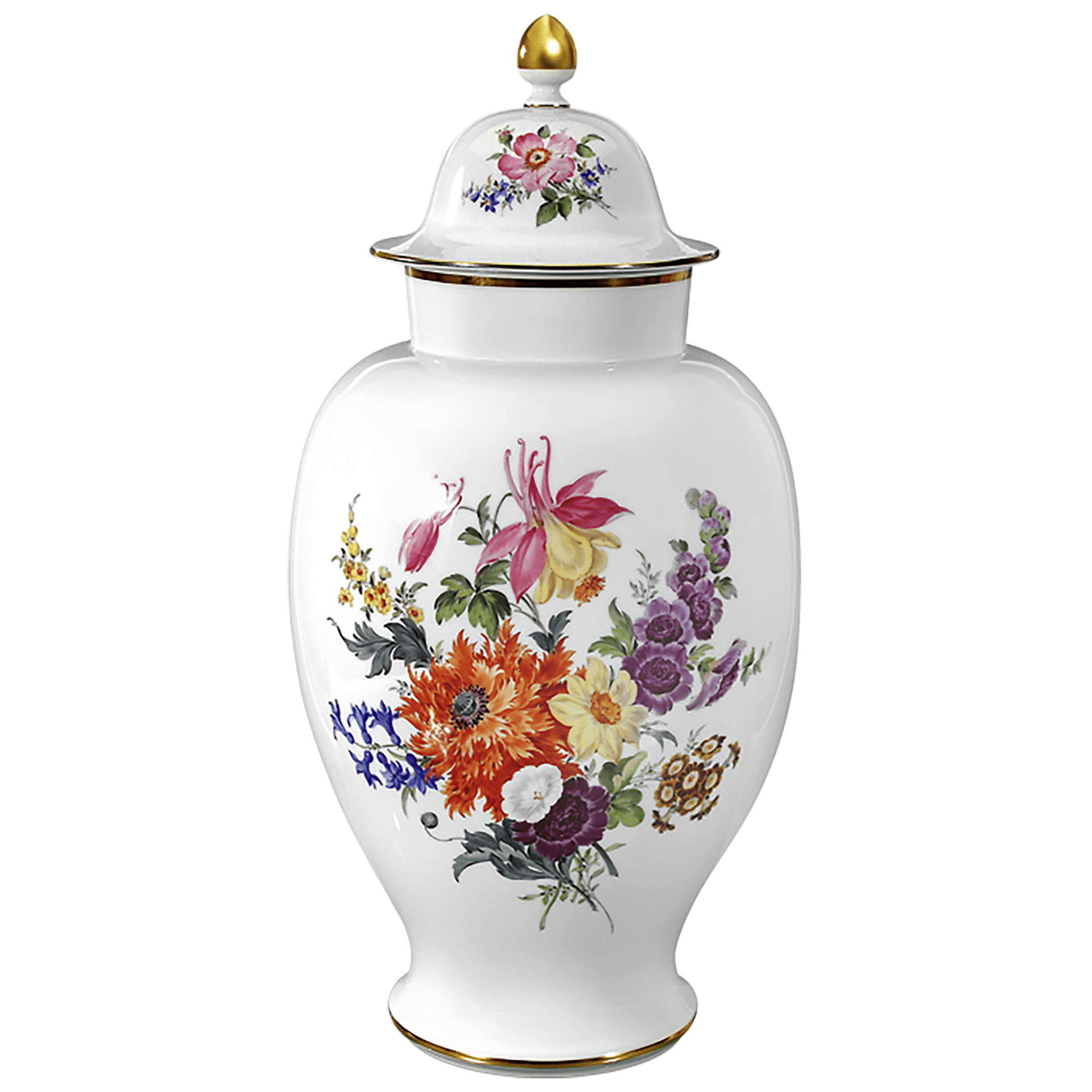 Deckelvase Blumenbukett, Weiß bunt, H 64 cm | Meissen Exklusiv - Kollektion 100180 - 51115 - Meissen Weimar