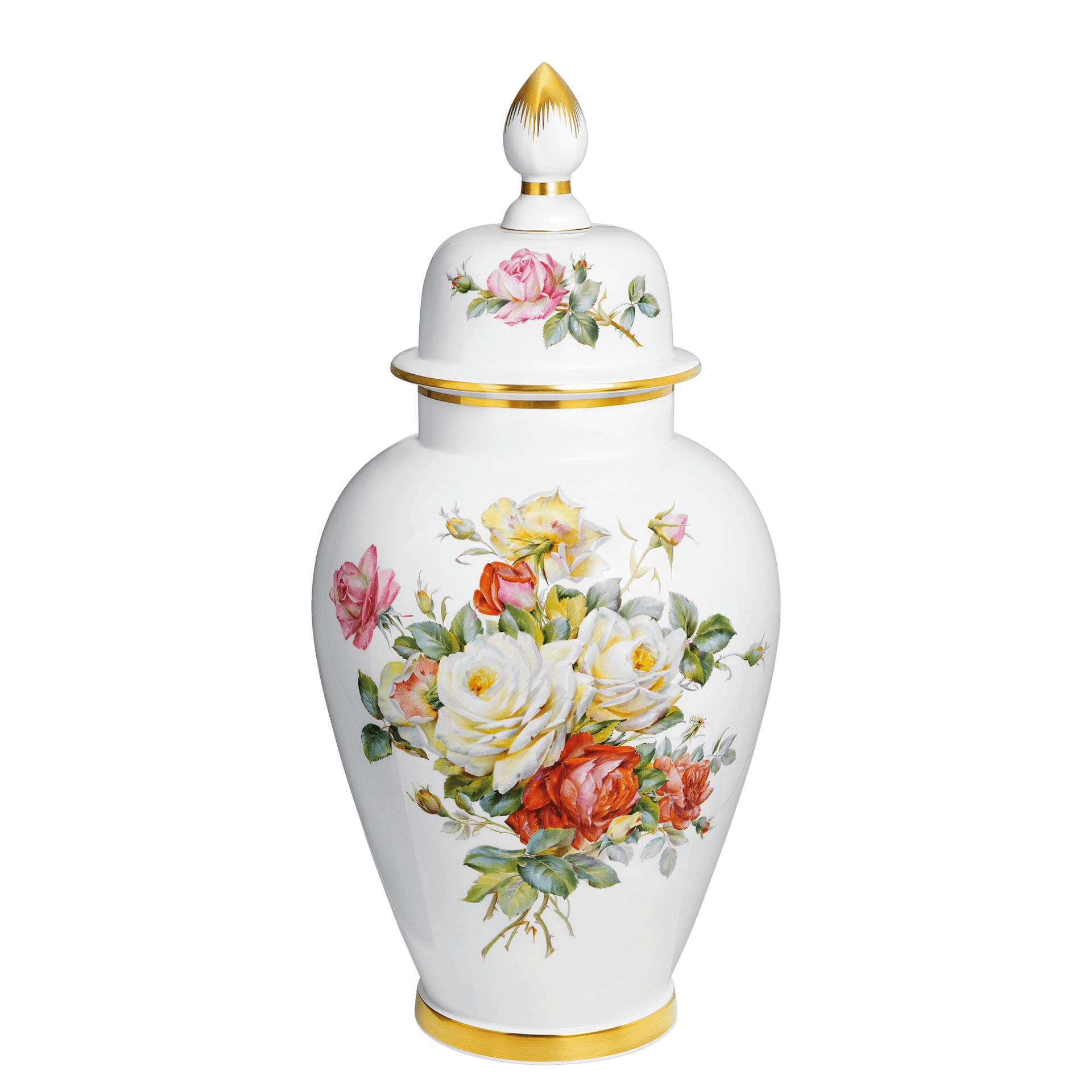 Deckelvase Naturalistische Rosen, H 64 cm | Meissen Exklusiv - Kollektion 250380 - 51116 - Meissen Weimar