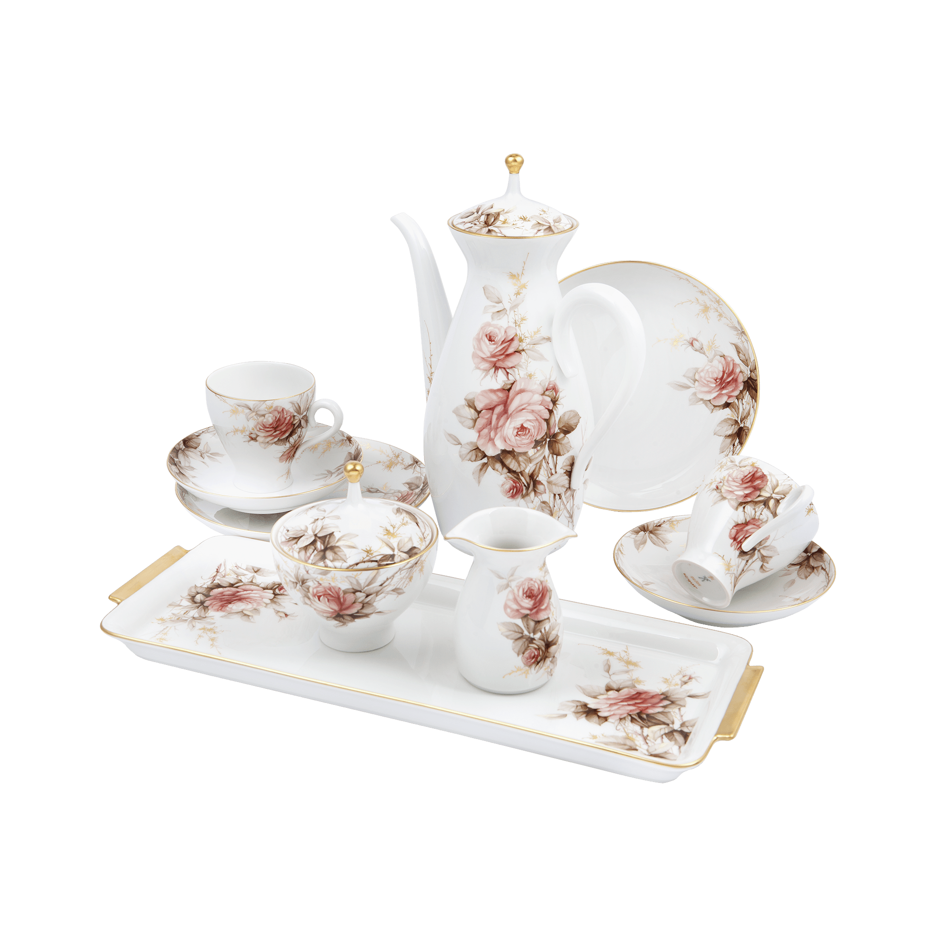 Dejeuner Tafelservice Rosenkomposition in Purpur und Sepia, 8 - teilig | Meissen Limitierte Meisterwerke 138484 - s2012 - Meissen Weimar