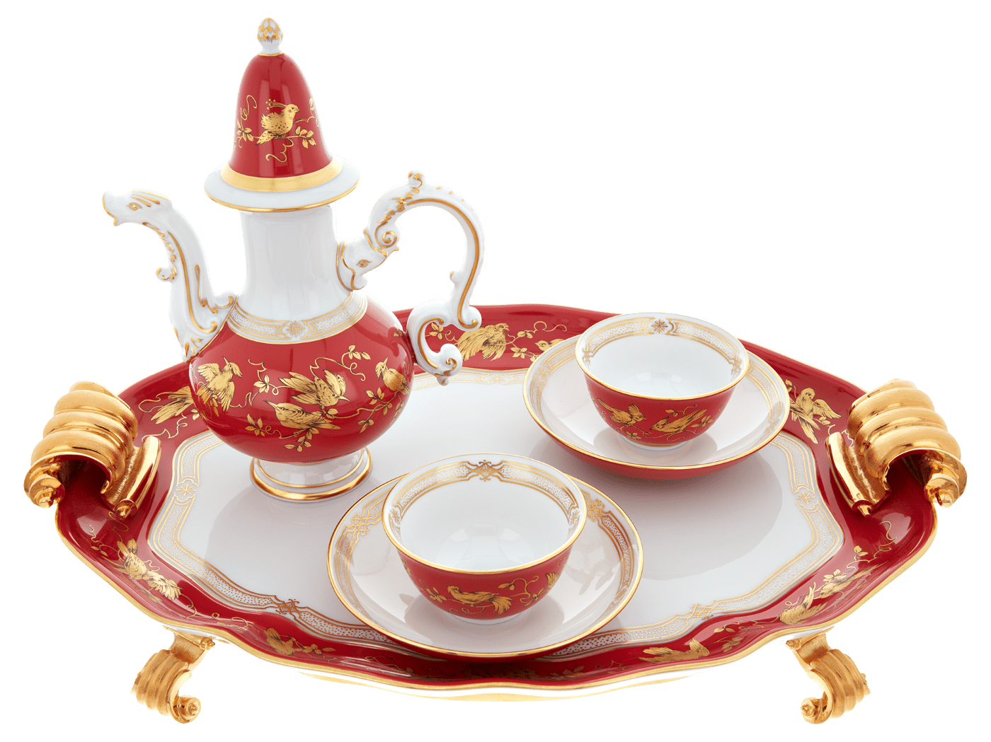 Dejeuner Tassen - Set Goldene Vögel und Blattranken 4 - Teilig | Meissen Limitierte Meisterwerke 265884 - c5518 - Meissen Weimar