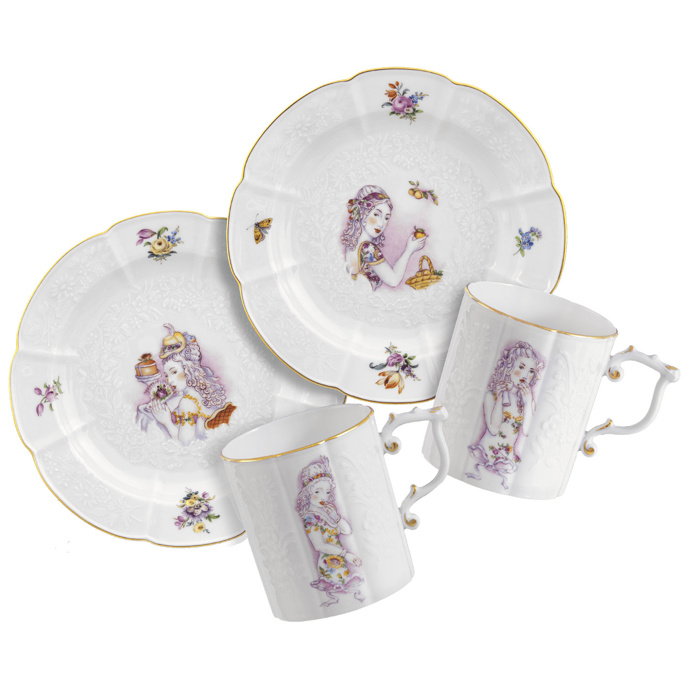 Dessert - Service Weiß mit Goldrand, Porzellan, 4 - teilig | Meissen Fine Dining 65c028 - c0803 - Meissen Weimar