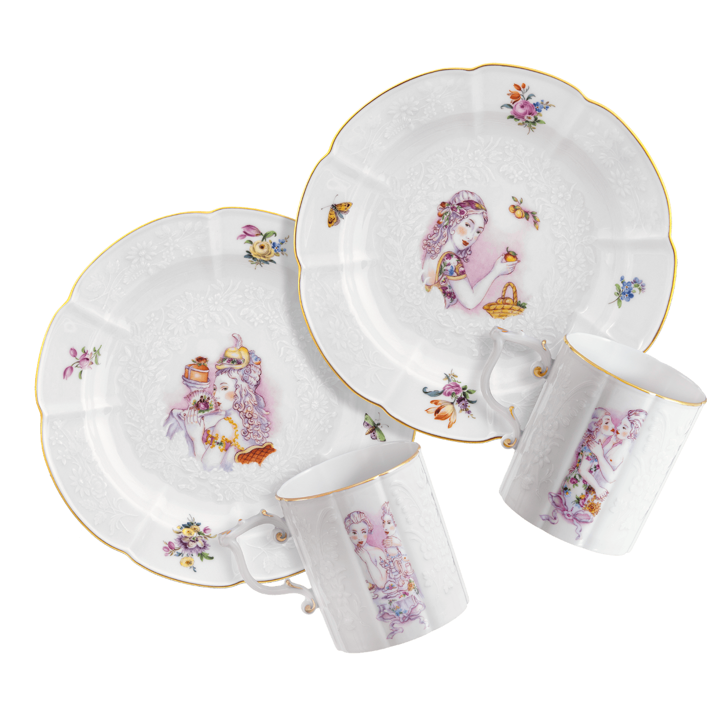 Dessert - Service Weiß mit Goldrand, Porzellan, 4 - teilig | Meissen Fine Dining 65c028 - c0803 - Meissen Weimar