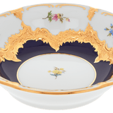 Dessertschale, gestreute Blümchen, königsblau glasiert, Goldbronze, L cm | Meissen B-Form