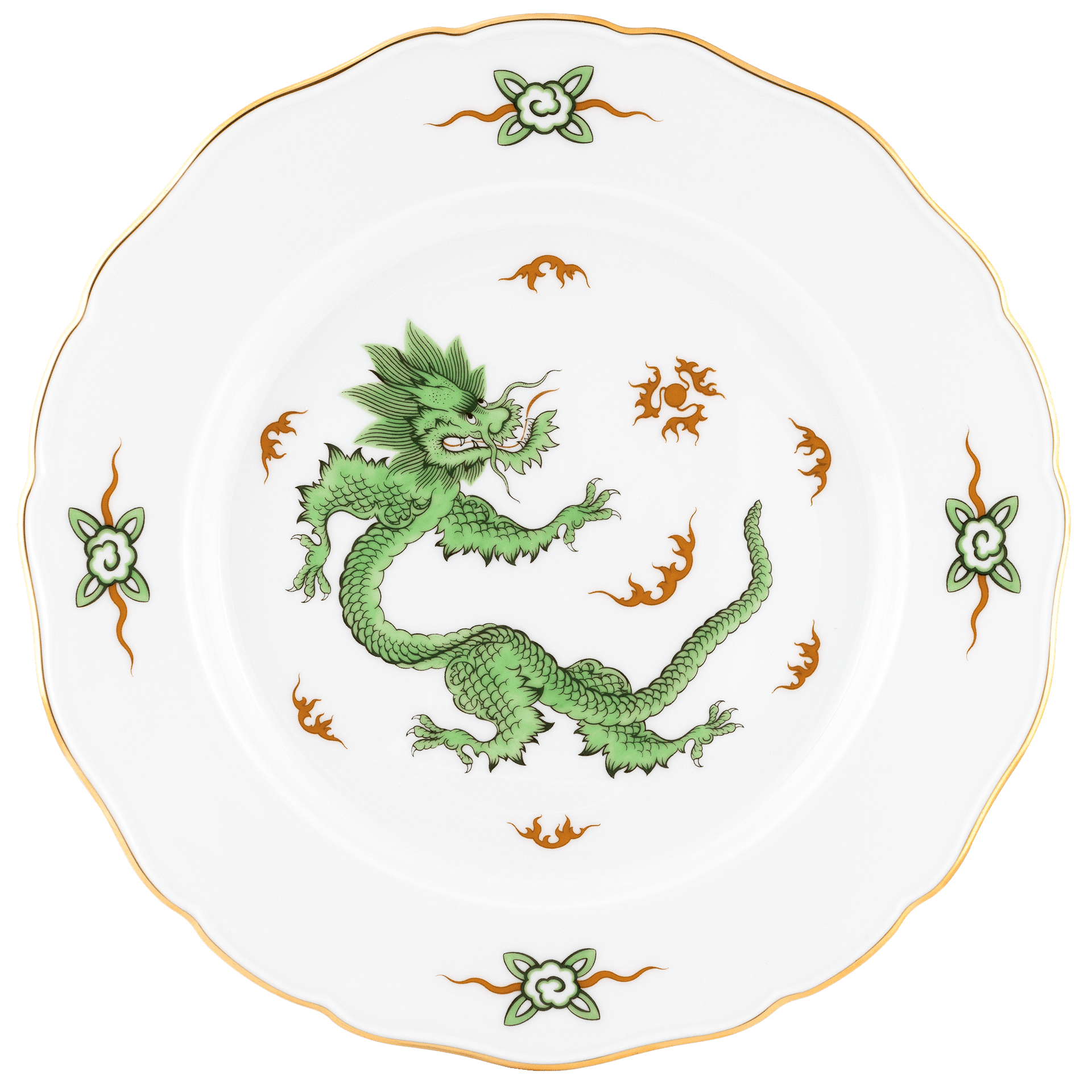 Dessertteller Ming Drache grün, handausgemalt, Ø 18 cm | Meissen Neuer Ausschnitt 33d310-00501 - Meissen Weimar