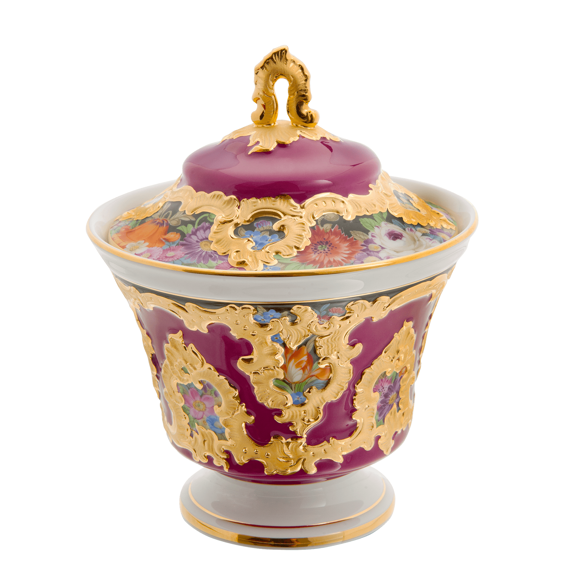 Dose Blumenmalerei, purpur glasiert, H 17,5 cm, limitiert | Meissen Limitierte Meisterwerke 20a184 - 15825 - Meissen Weimar