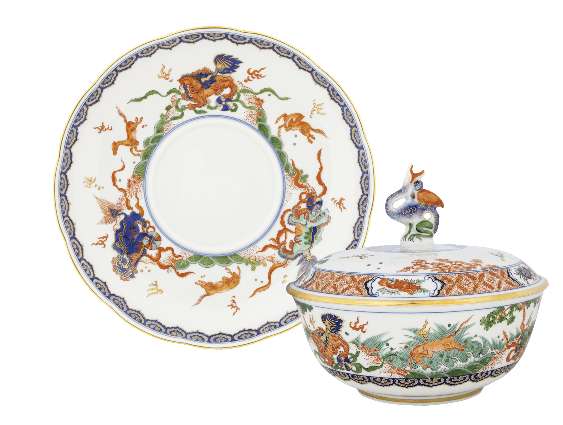 Dose Fo - Hunde in chinesischer Landschaft, L 14 cm, Limitiert | Meissen Limitierte Meisterwerke 579884 - c0052 - Meissen Weimar