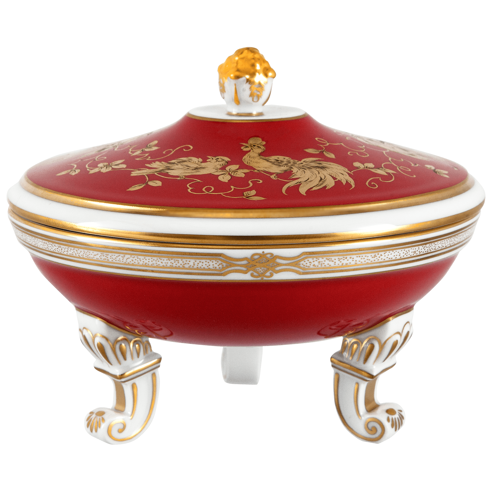 Dose Goldene Vögel und Blattranken, Omanrot, H 10 cm | Meissen Limitierte Meisterwerke 265884 - 00175 - Meissen Weimar