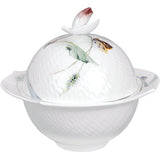 Dose, Waldflora mit Insekten, bunt, weißer Rand, H 15,5 cm | Meissen Wellenspiel Relief