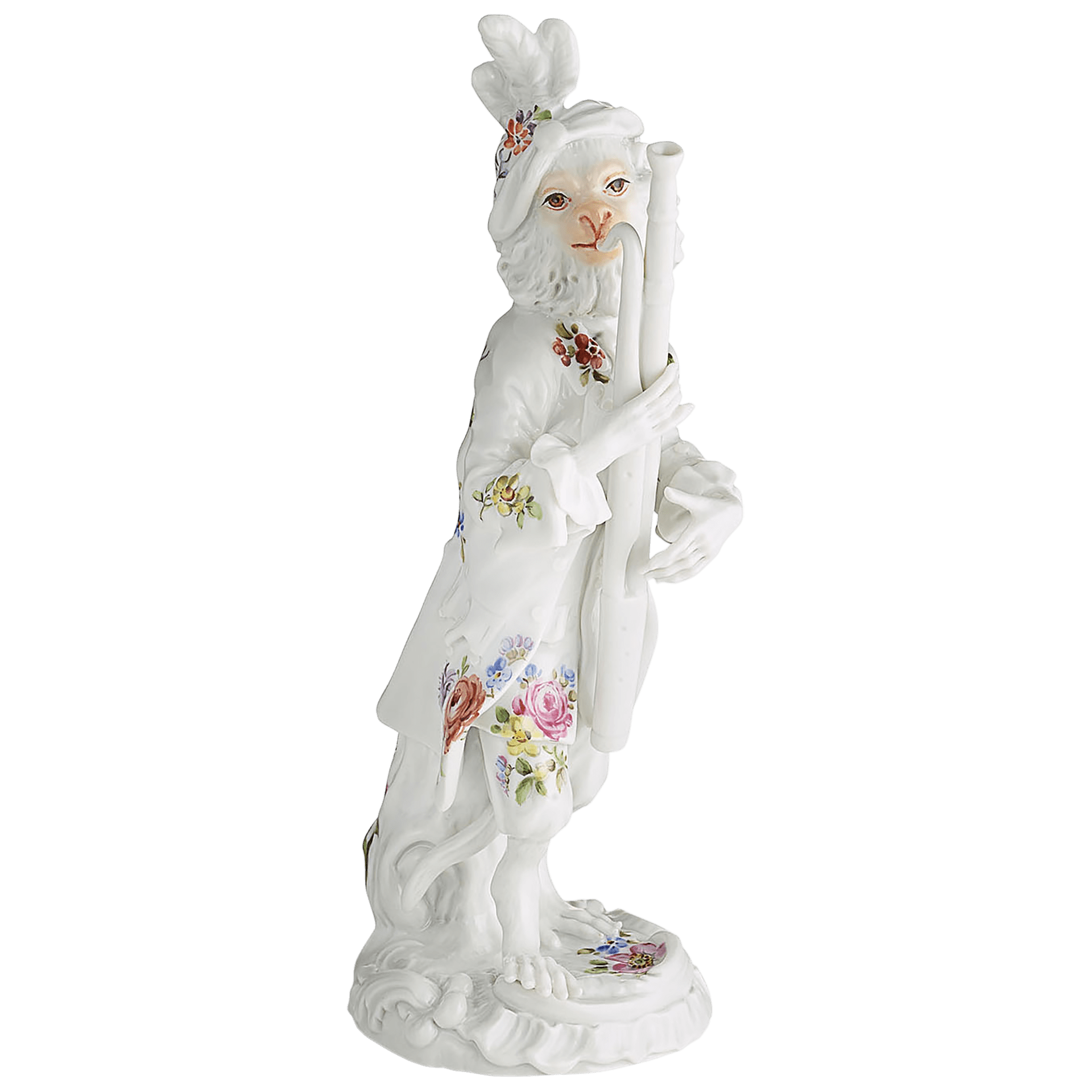 Einzelfigur Affenkapelle Fagottist, Blumenbukett, H 15 cm | Meissen Figuren - Edition Affenkapelle 91c119 - 60019 - Meissen Weimar