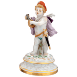 Einzelfigur Amor als Minnesänger mit Laute, handbemalt, H 20 cm | Meissen Einzelplastik