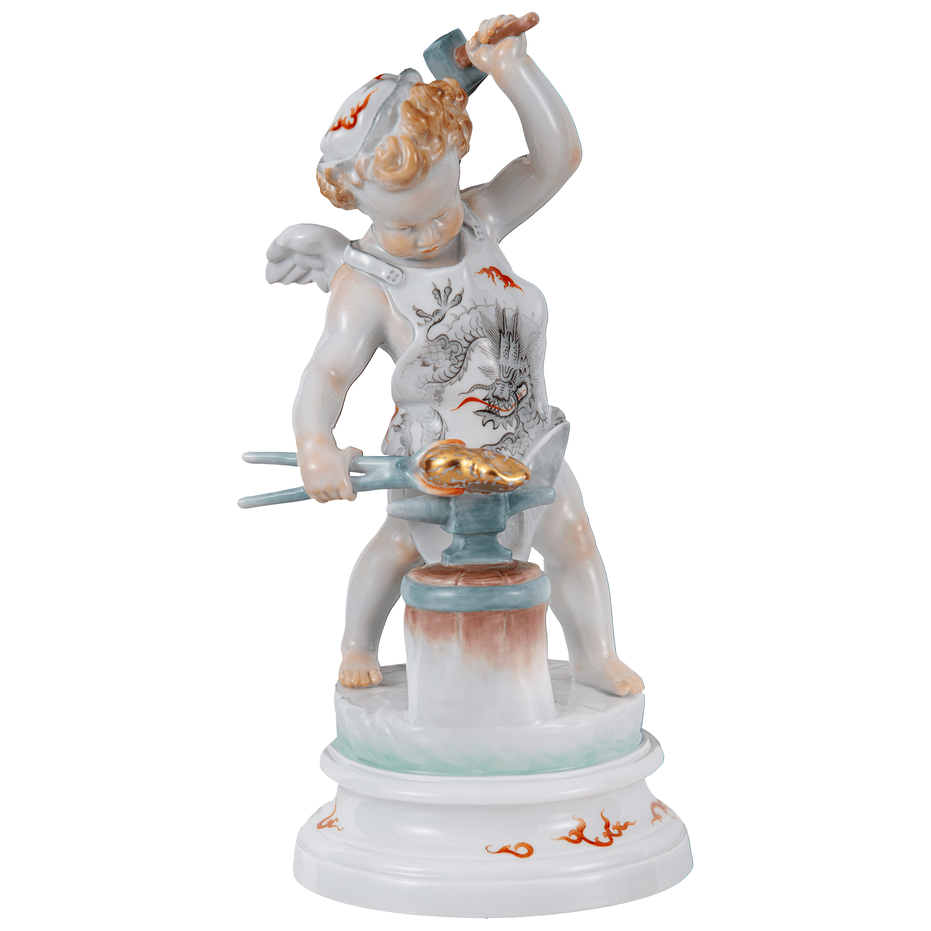 Einzelfigur Amor als Schmied, Ming - Drache, H 21 cm | Meissen Figuren - Edition Amoretten 90a427 - 70678 - Meissen Weimar