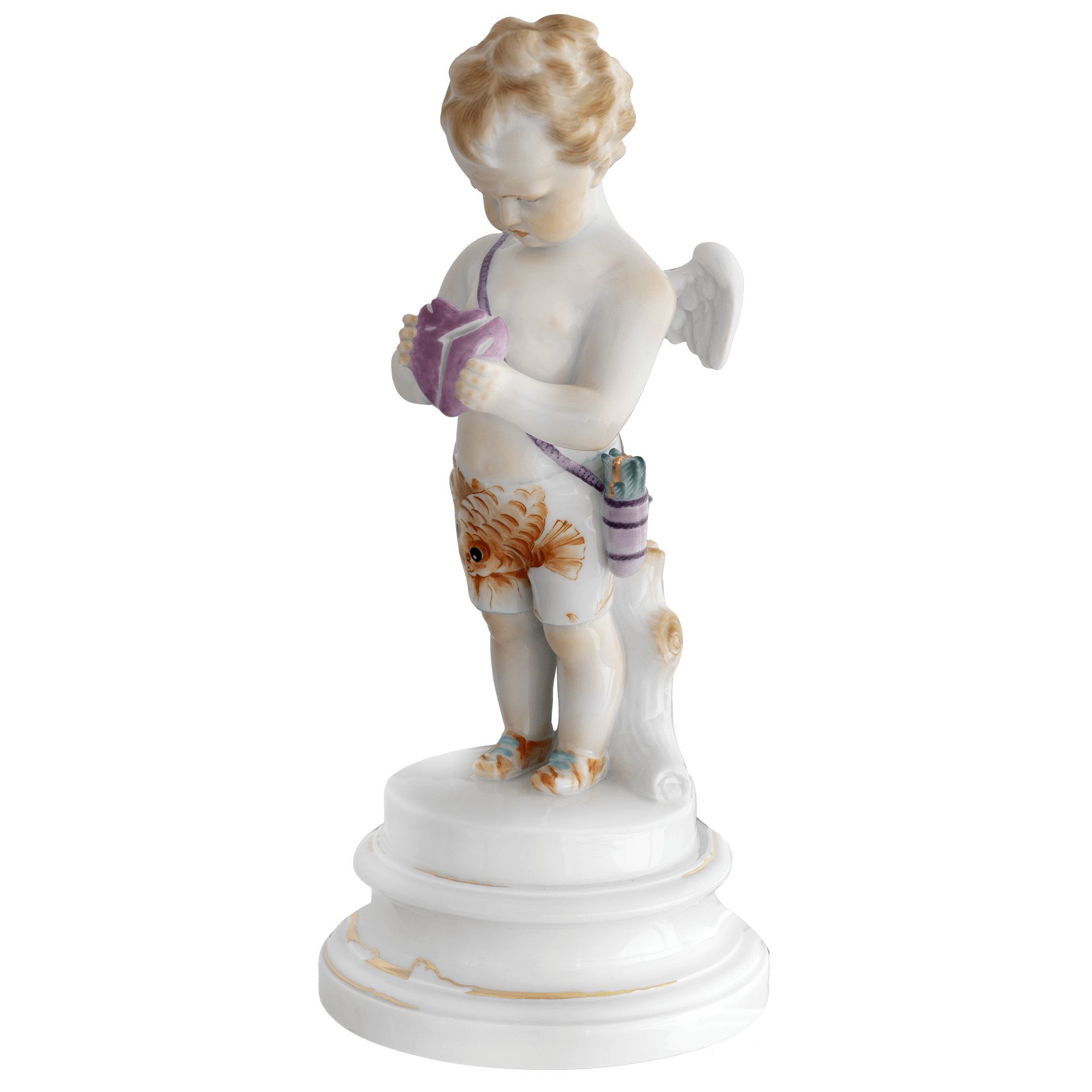 Einzelfigur Amor, Shorts mit Fisch, H 21,5 cm | Meissen Figuren Individuell 90a476 - 70626 - Meissen Weimar