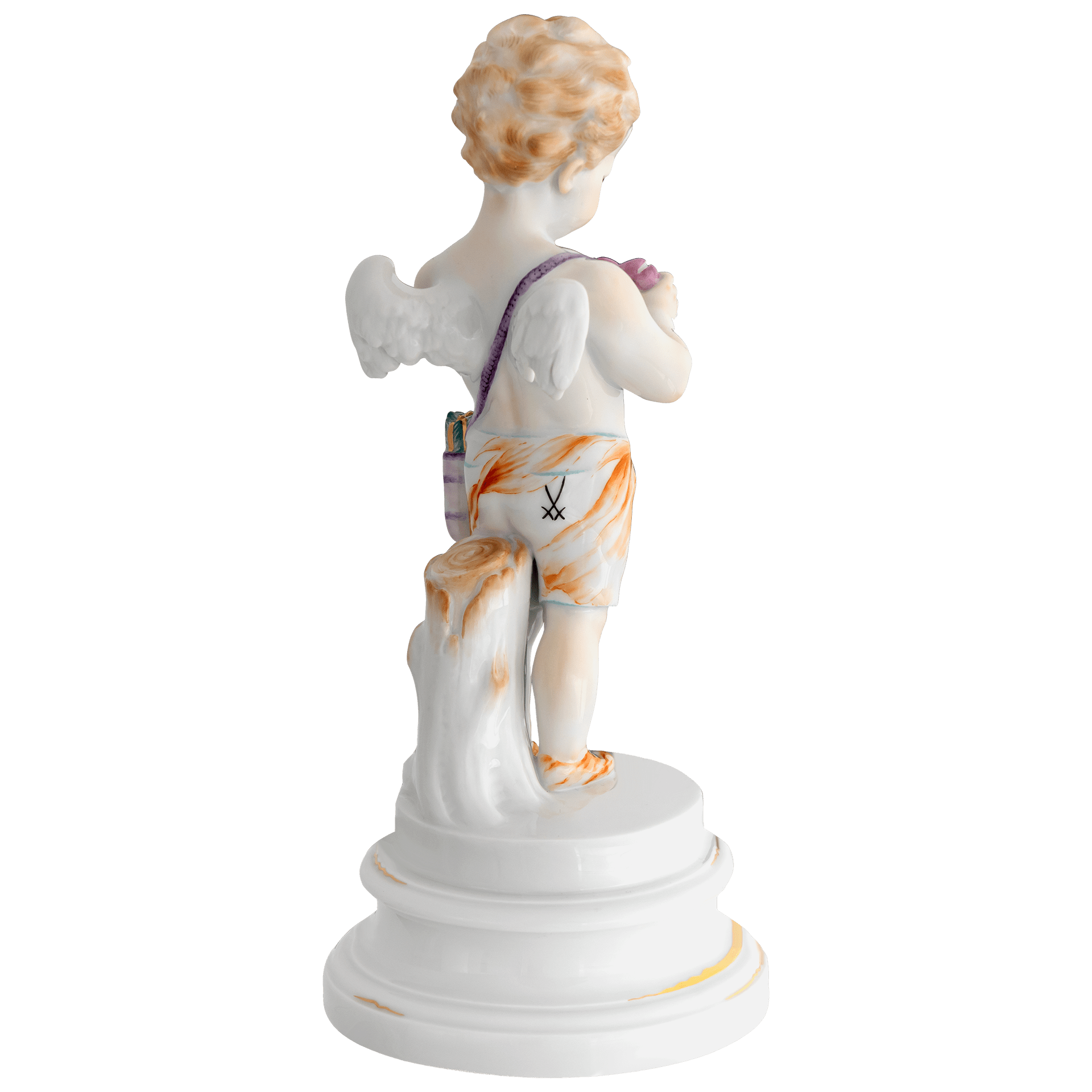 Einzelfigur Amor, Shorts mit Fisch, H 21,5 cm | Meissen Figuren Individuell 90a476 - 70626 - Meissen Weimar