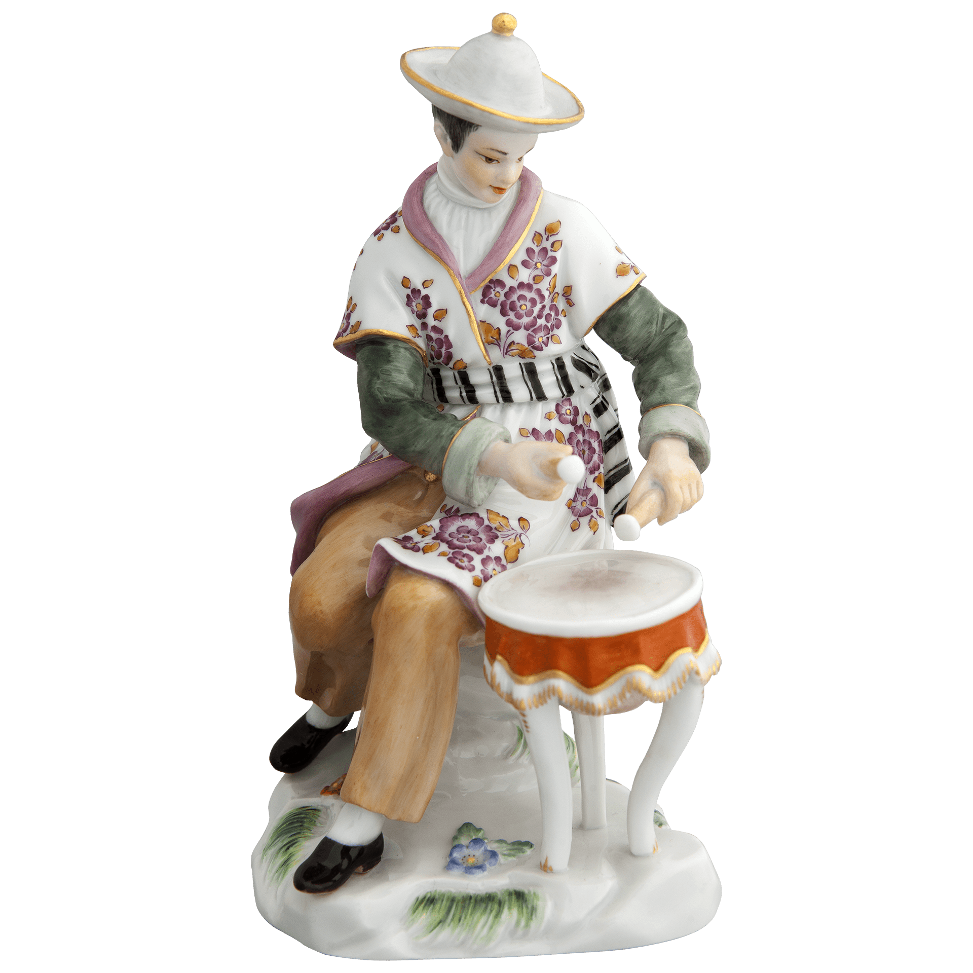 Einzelfigur Asiate mit Kesselpauke, bunt und gold staffiert, H 14 cm | Meissen Figuren Individuell 900300 - 65664 - Meissen Weimar