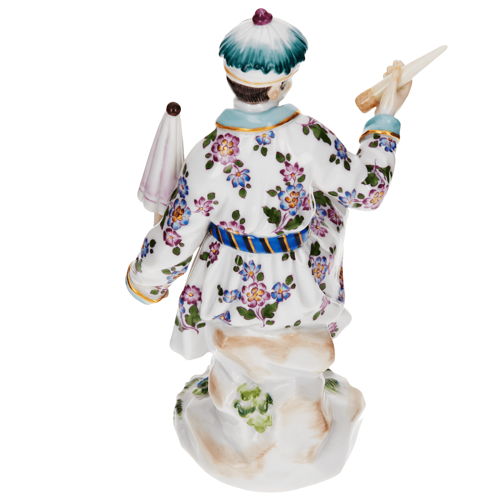 Einzelfigur Asiate mit Schirm, bunt und gold staffiert, H 11 cm | Meissen Figuren Individuell 900300 - 65650 - Meissen Weimar