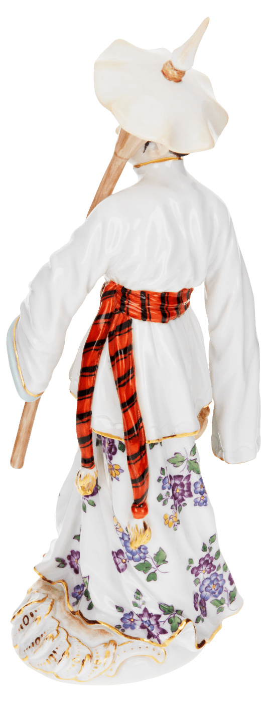 Einzelfigur Asiatin mit Schirm, Bunt und gold staffiert, H 18 cm | Meissen Figuren Individuell 900300 - 65645 - Meissen Weimar
