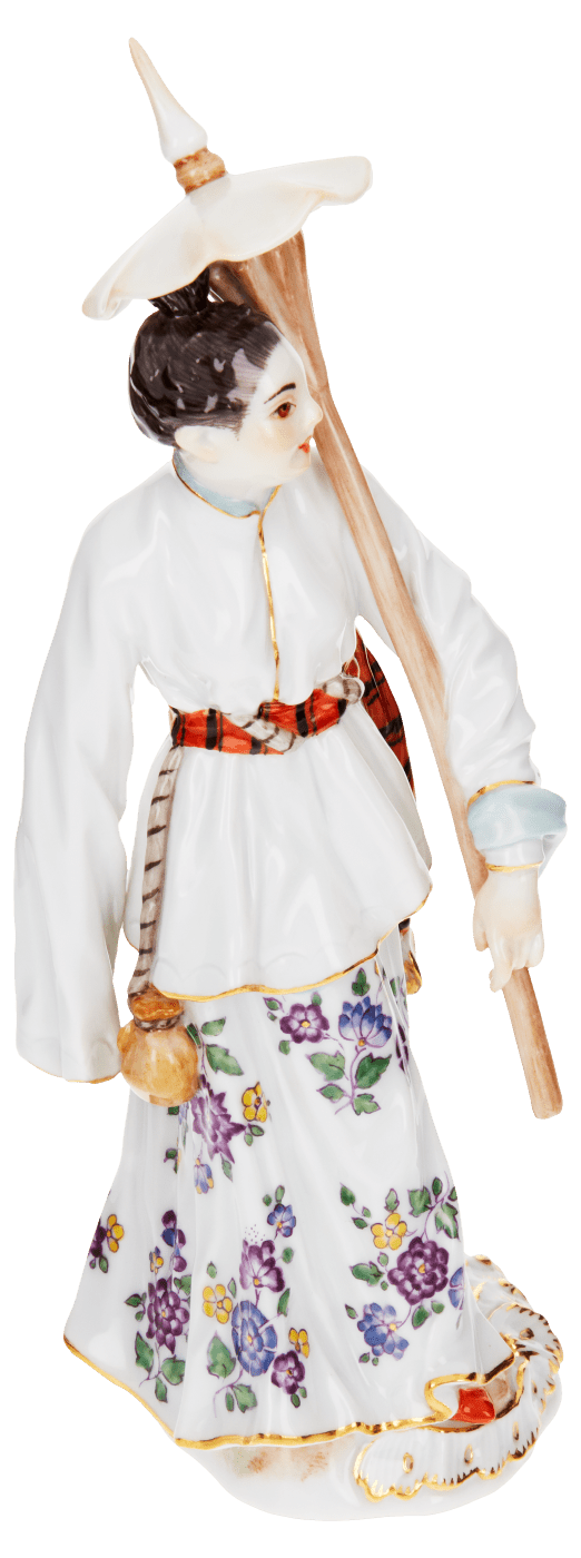 Einzelfigur Asiatin mit Schirm, Bunt und gold staffiert, H 18 cm | Meissen Figuren Individuell 900300 - 65645 - Meissen Weimar