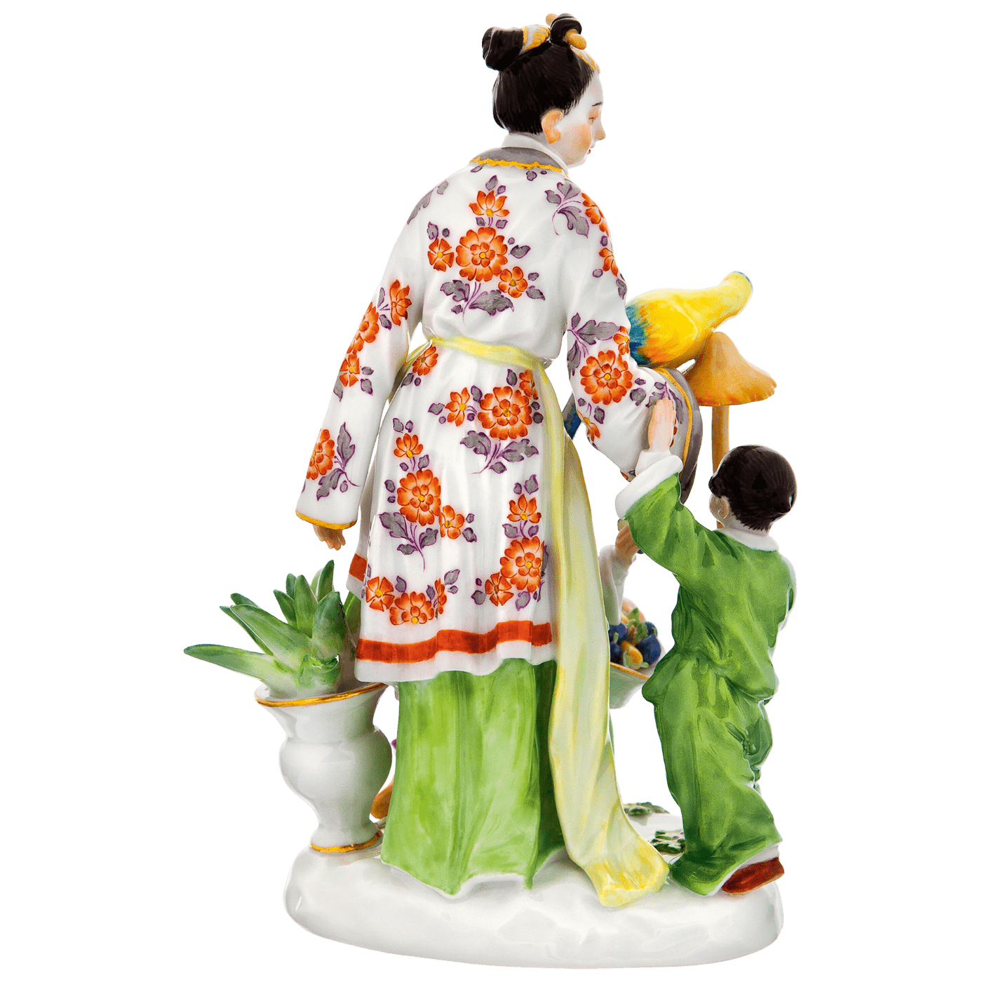 Einzelfigur Asiatin mit zwei Kindern, bunt und gold staffiert, H 16 cm | Meissen Figuren Individuell 900300 - 65648 - Meissen Weimar