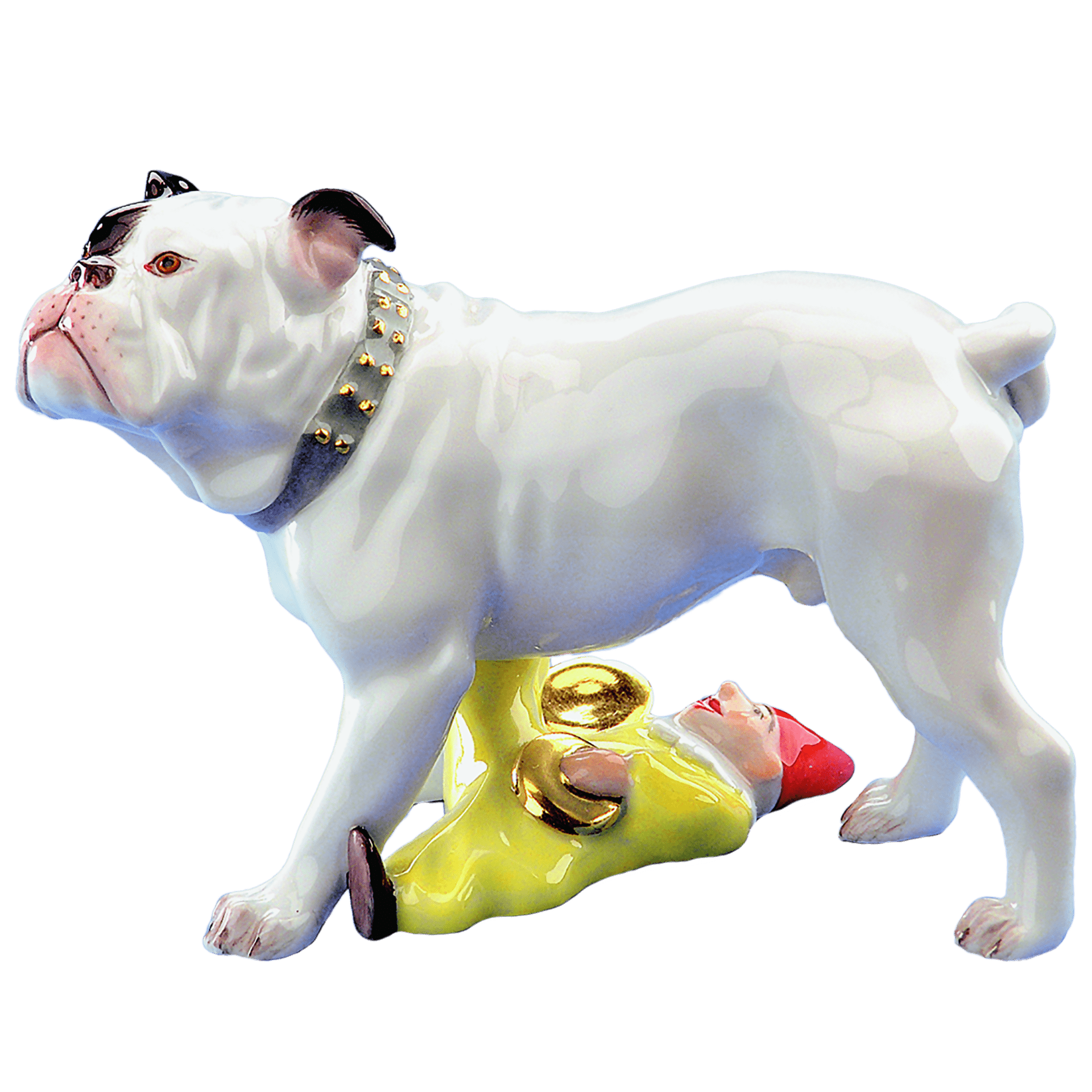 Einzelfigur Bulldogge, bunt und gold staffiert, H 7 cm | Meissen Einzelplastik 900300 - 78862 - Meissen Weimar