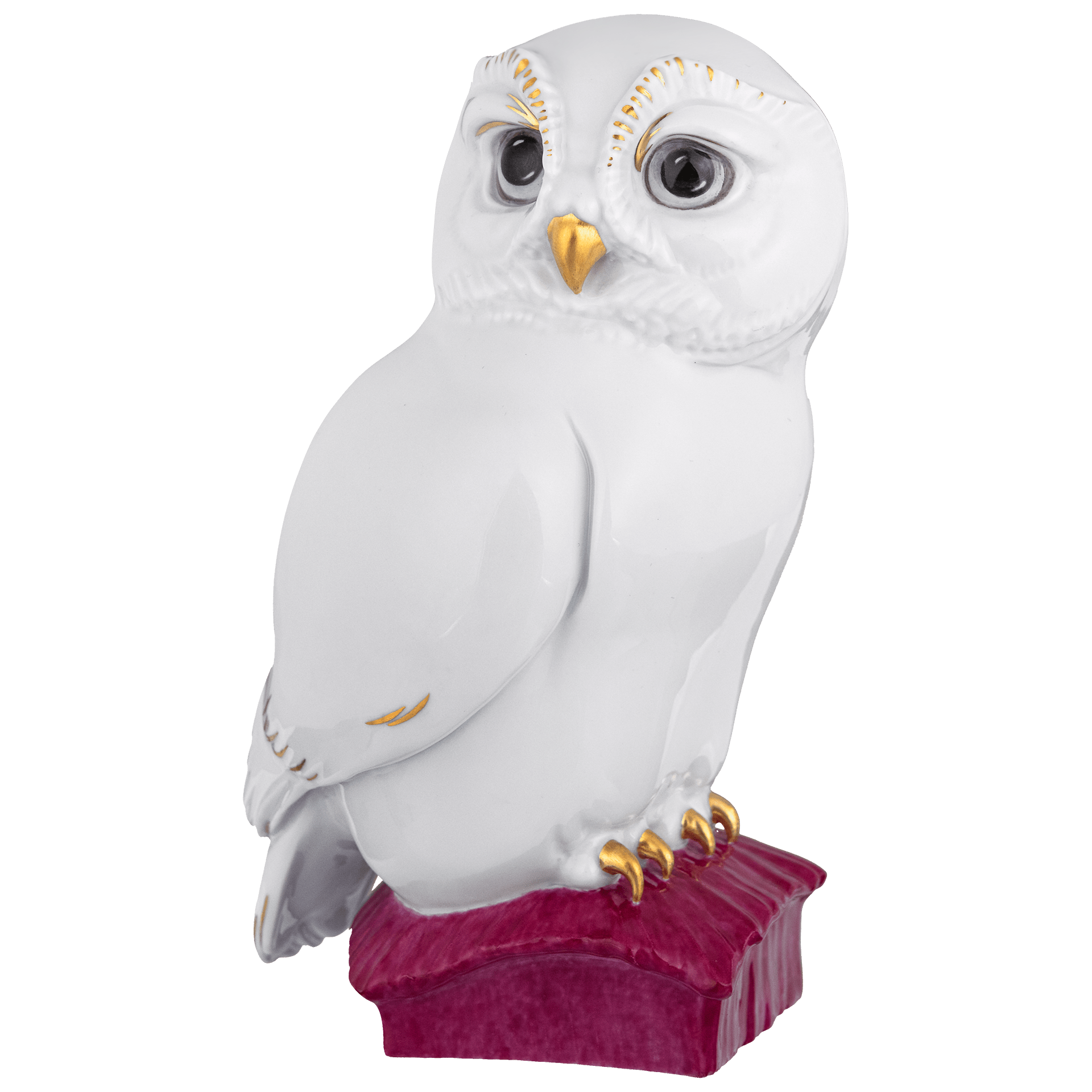 Einzelfigur Eule, Purpur und Gold staffiert, H 15,5 cm | Meissen Figuren Individuell 90a458 - 77248 - Meissen Weimar
