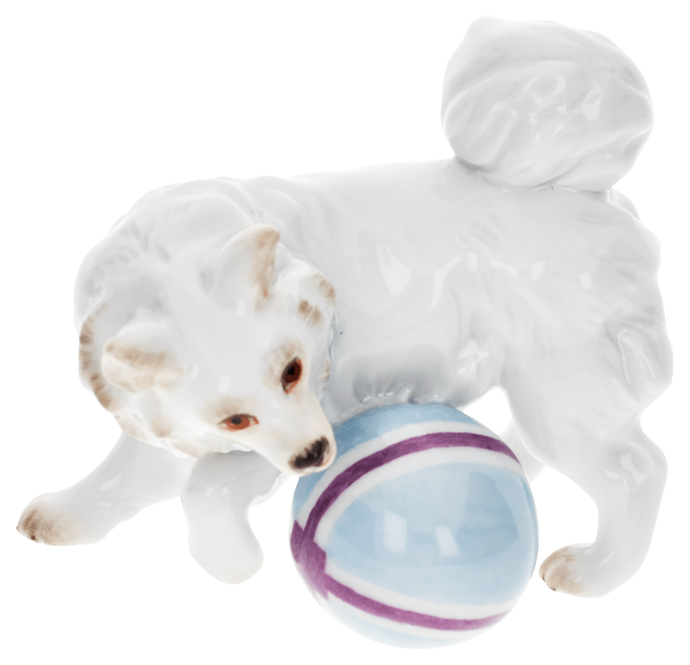 Einzelfigur Hund Spitz mit Ball, Bunt staffiert, H 5 cm | Meissen Figuren Individuell 900100 - 78529 - Meissen Weimar