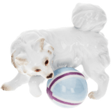 Einzelfigur Hund Spitz mit Ball, Bunt staffiert, H 5 cm | Meissen Figuren Individuell