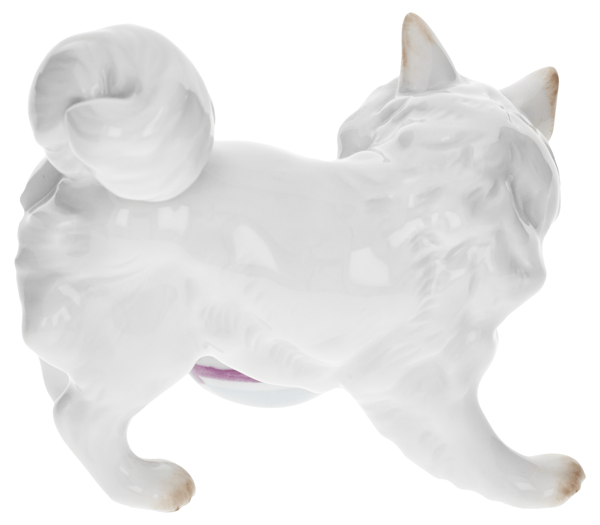 Einzelfigur Hund Spitz mit Ball, Bunt staffiert, H 5 cm | Meissen Figuren Individuell 900100 - 78529 - Meissen Weimar