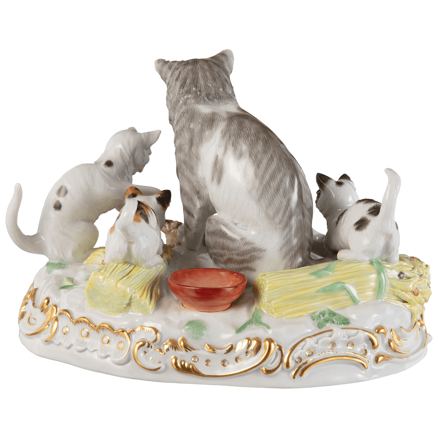 Einzelfigur Katzengruppe, bunt und gold staffiert, H 13 cm | Meissen Figuren Individuell 900300 - 78515 - Meissen Weimar