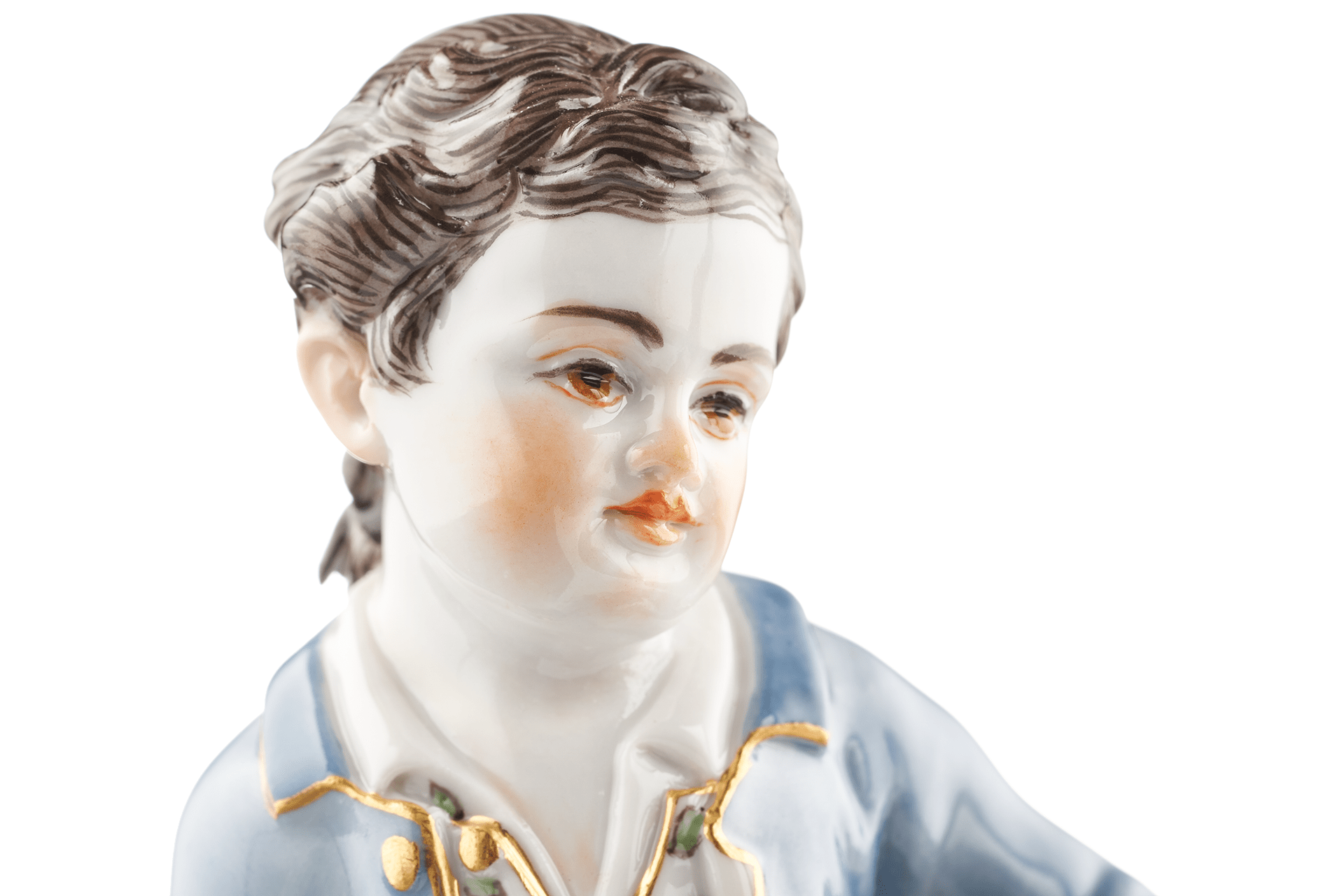Einzelfigur Knabe mit Gänsen, bunt und gold staffiert, H 12 cm | Meissen Figuren Individuell 900300 - 73330 - Meissen Weimar
