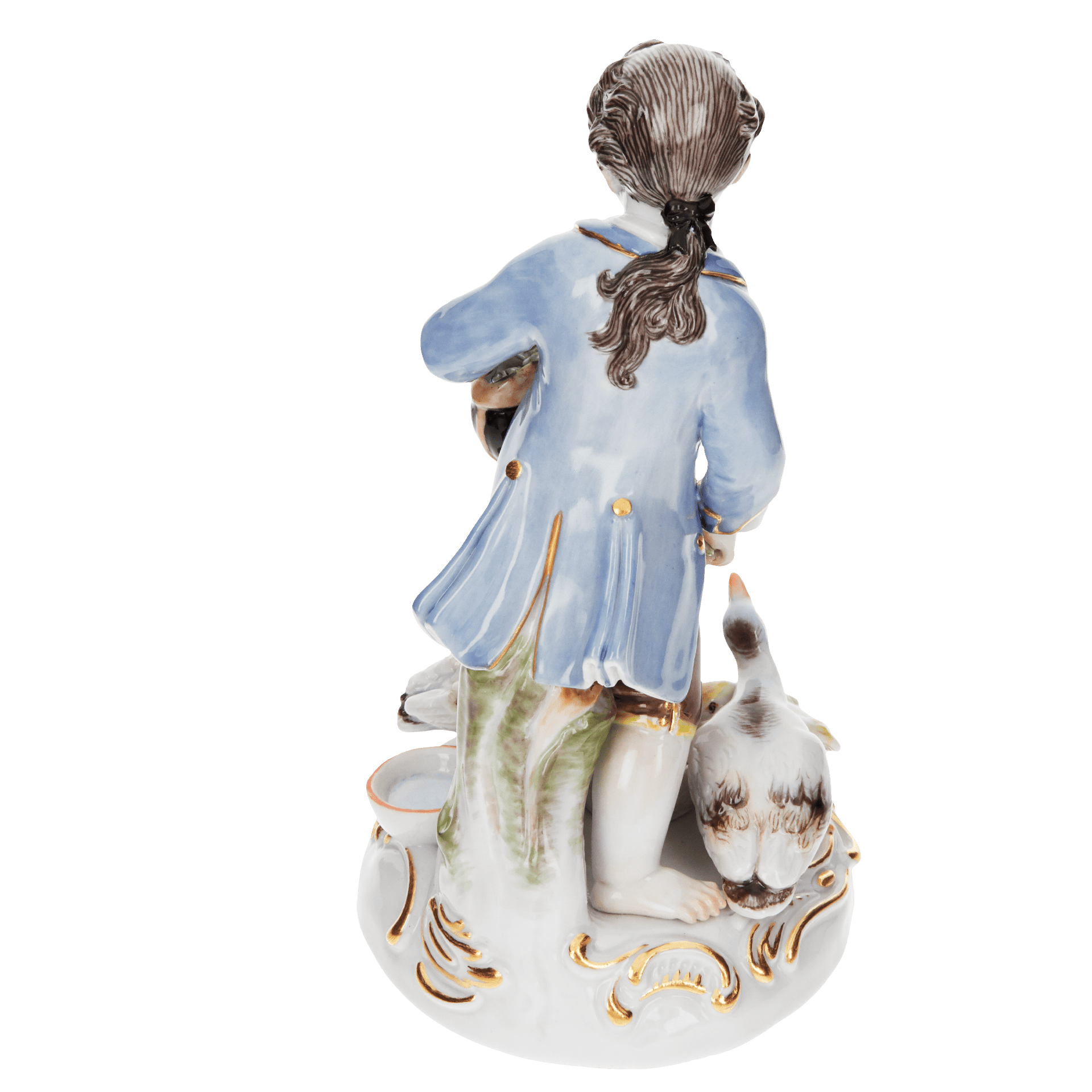 Einzelfigur Knabe mit Gänsen, bunt und gold staffiert, H 12 cm | Meissen Figuren Individuell 900300 - 73330 - Meissen Weimar