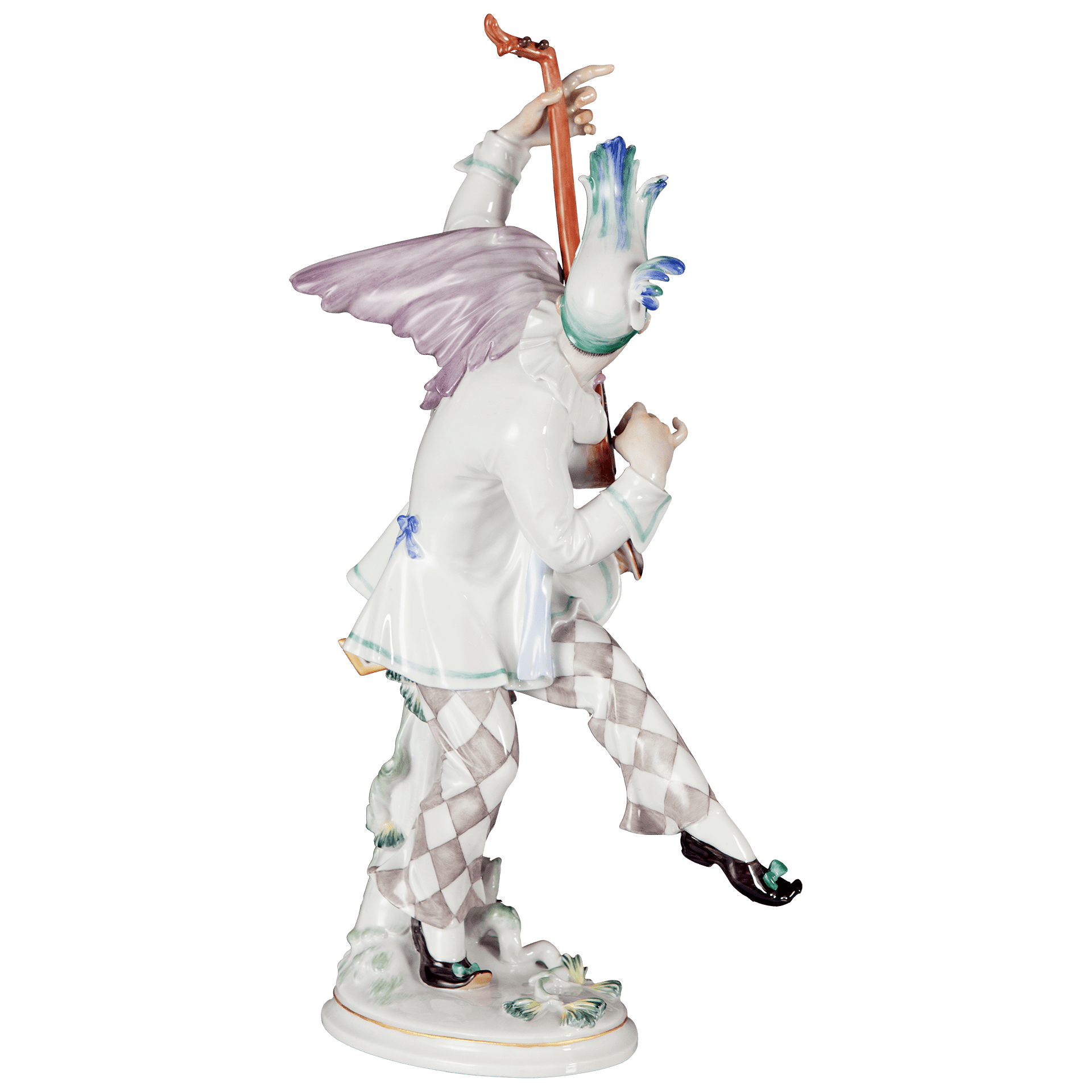 Einzelfigur Komödiant mit Laute, bunt und gold staffiert, H 30 cm | Meissen Figuren - Edition Italienische Komödie 900300 - 73345 - Meissen Weimar