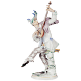 Einzelfigur Komödiant mit Laute, bunt und gold staffiert, H 30 cm | Meissen Figuren-Edition Italienische Komödie