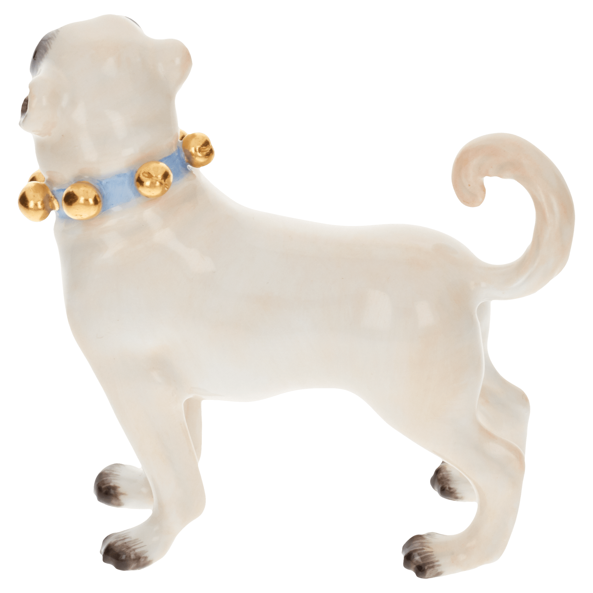 Einzelfigur Mops, bunt und gold staffiert, H 6 cm | Meissen Figuren Individuell 900300-78506 - Meissen Weimar