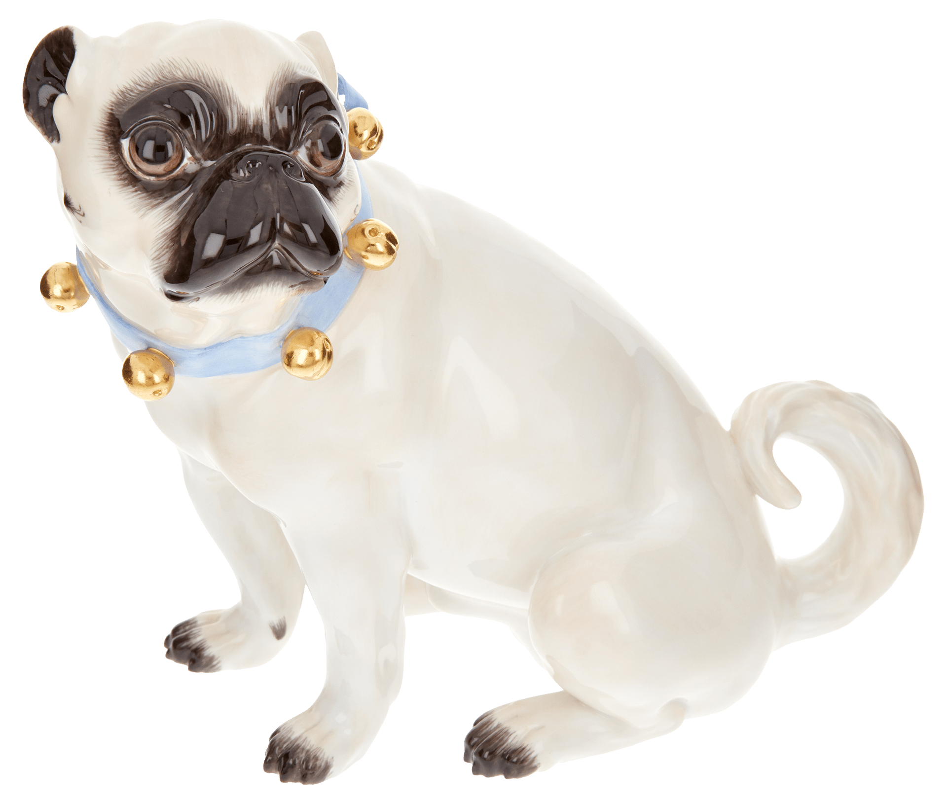 Einzelfigur Mops mit Schellen, H 18 cm | Meissen Figuren Individuell 900300 - 78523 - Meissen Weimar