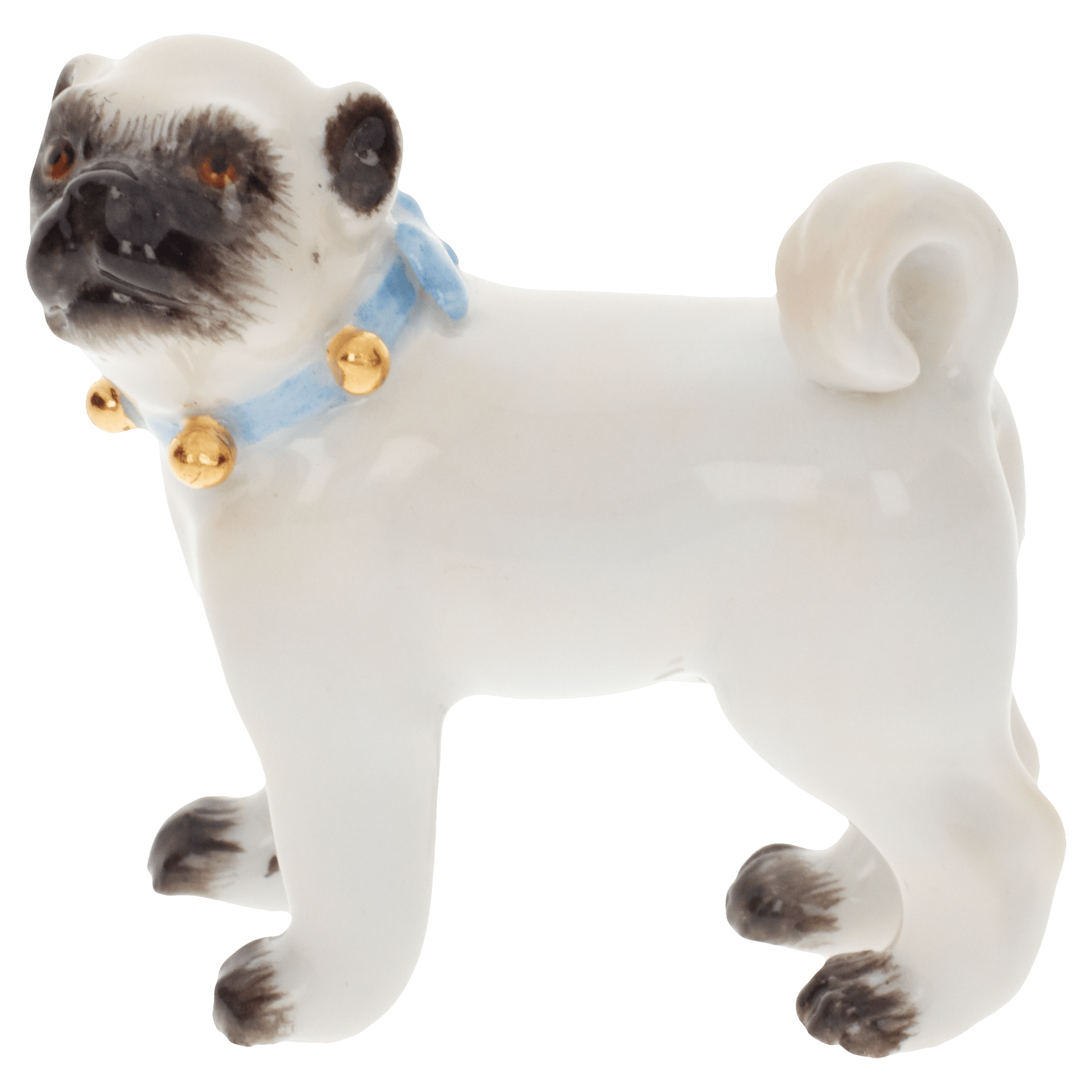 Einzelfigur Mops mit Schellen, H 3,5 cm | Meissen Figuren - Edition Tierkinder 900300-78645 - Meissen Weimar