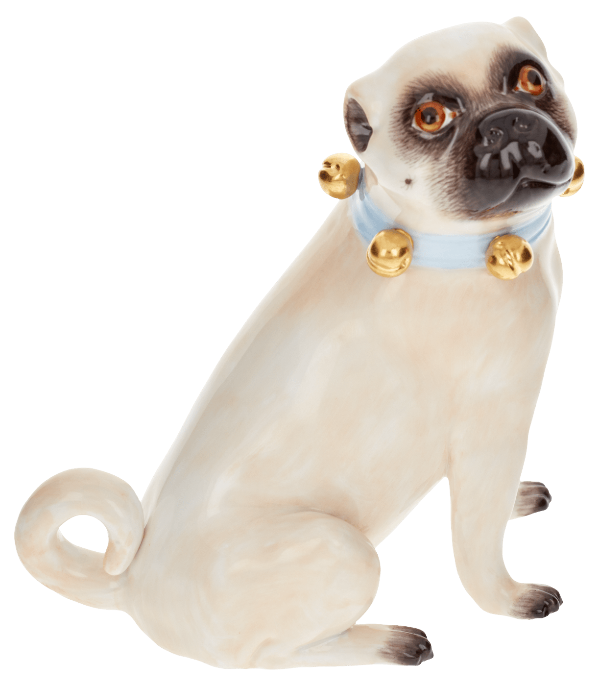 Einzelfigur Mops mit Schellen, Handbemalt, H 10 cm | Meissen Figuren Individuell 900300 - 78519 - Meissen Weimar