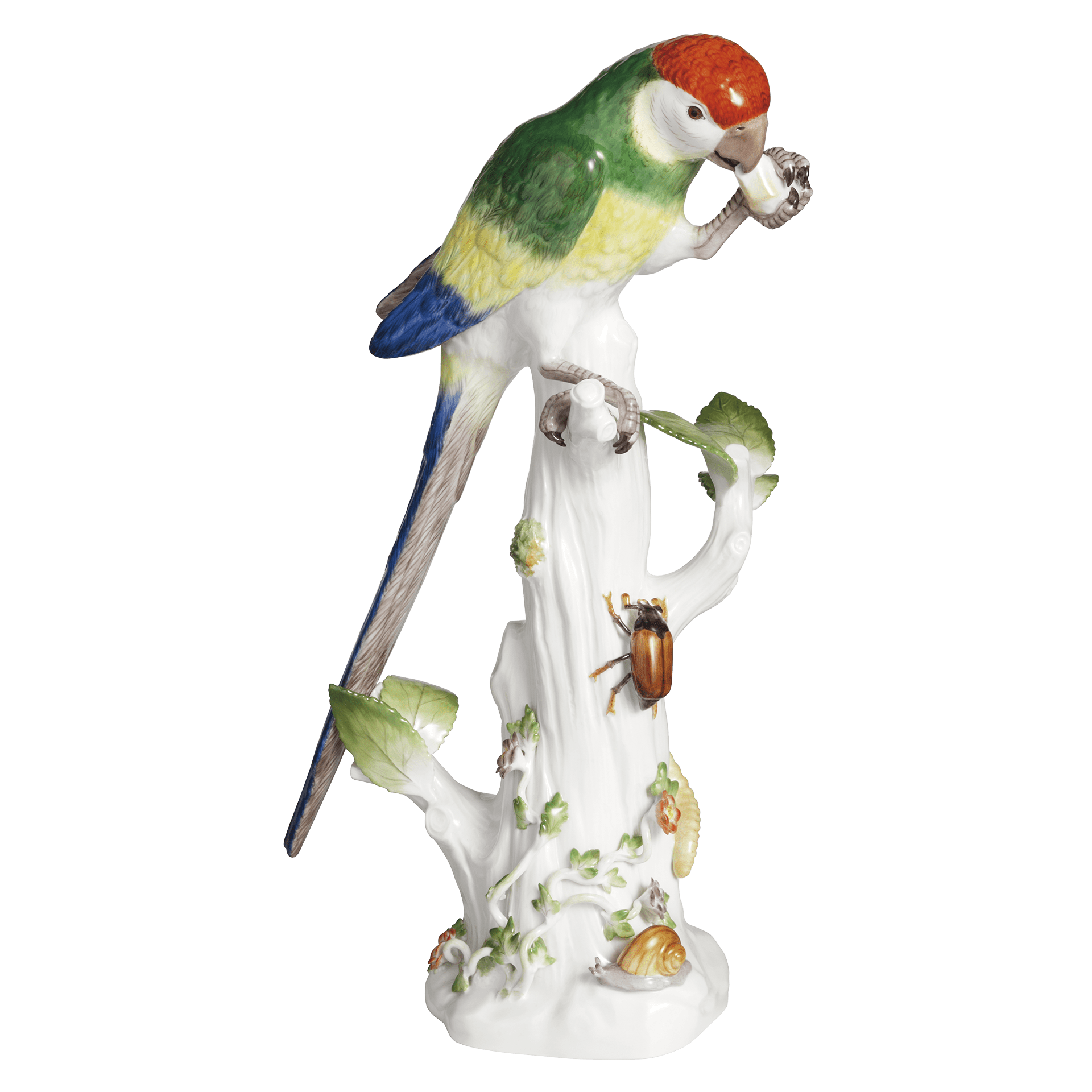 Einzelfigur Papagei auf Stamm, Bunt, H 29 cm | Meissen Figuren Individuell 90c100 - 77027 - Meissen Weimar