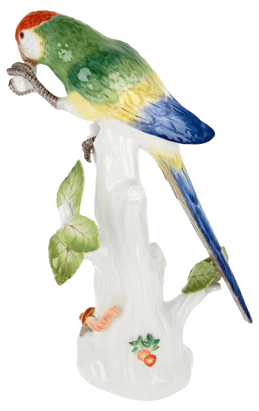 Einzelfigur Papagei auf Stamm, Bunt, H 29 cm | Meissen Figuren Individuell 90c100 - 77027 - Meissen Weimar