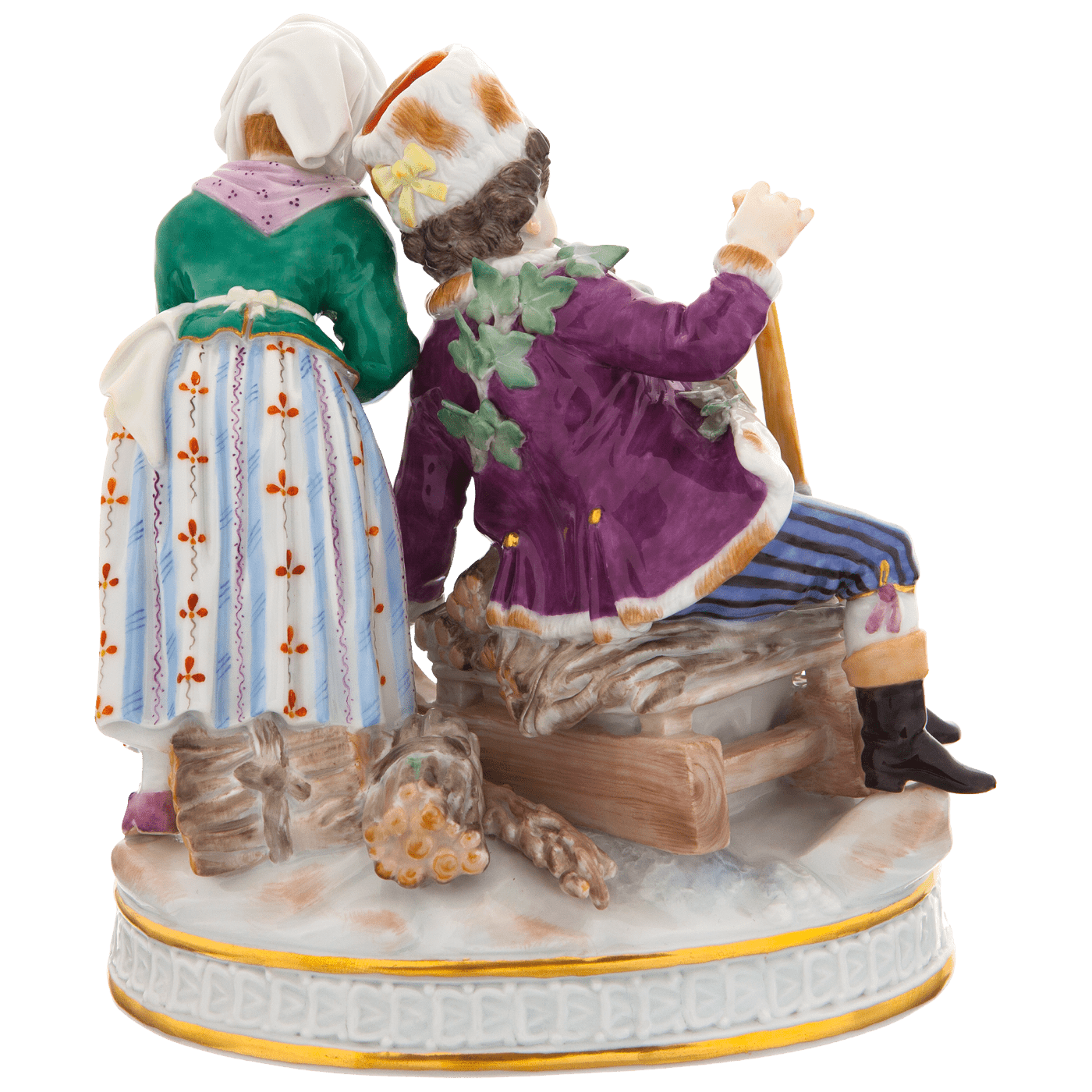 Einzelfiguren Paar mit Schlitten, bunt und gold staffiert, H 15 cm | Meissen Figuren Individuell 900300 - 61267 - Meissen Weimar