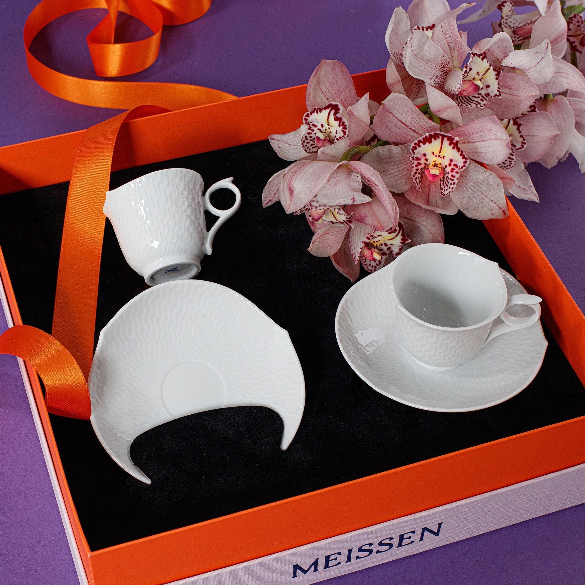 Espresso - Set für Zwei, 4 - tlg, weiß, | Meissen Wellenspiel Relief 000001 - C2913 - Meissen Weimar
