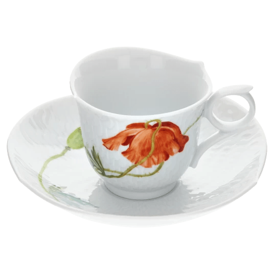 Espressotasse, Blumenmalerei "Wilder Mohn", rot, weißer Rand, V 0,05 l | Meissen Wellenspiel Relief 615201 - 29579 - Meissen Weimar