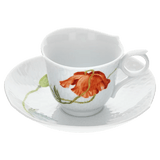 Espressotasse, Blumenmalerei "Wilder Mohn", rot, weißer Rand, V 0,05 l | Meissen Wellenspiel Relief