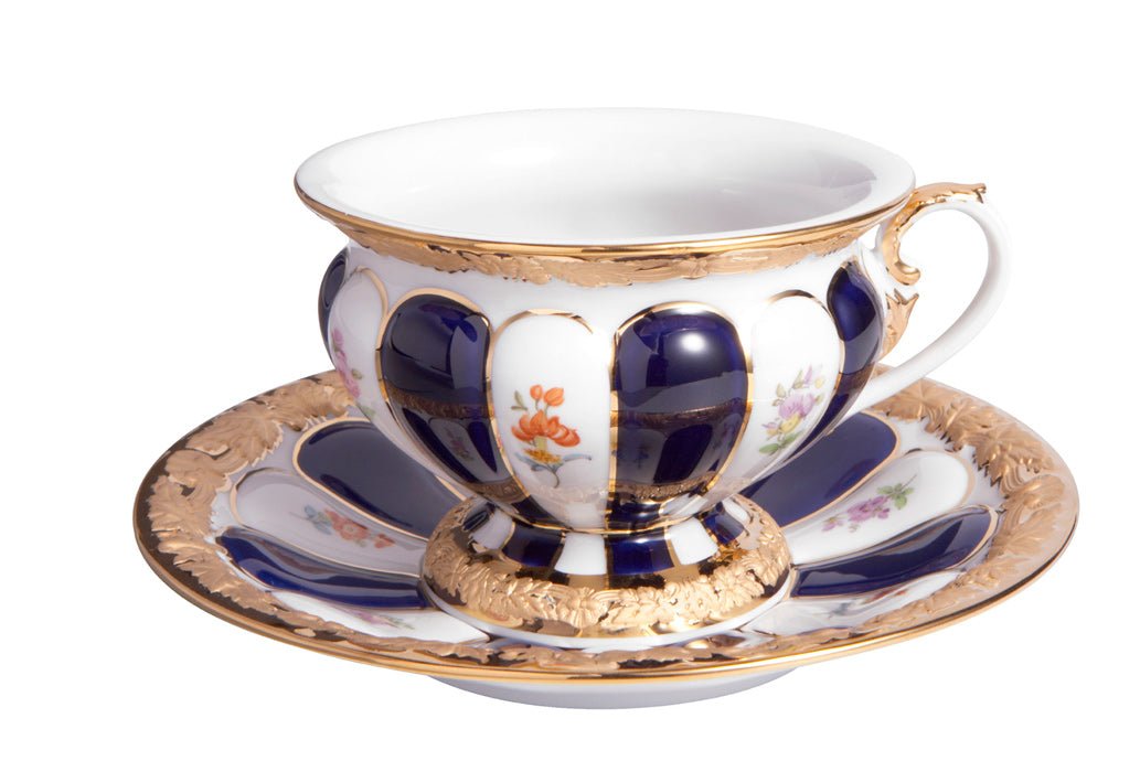 Espressotasse, gestreute Blümchen, königsblau glasiert, Goldbronze, V 0,1 l | Meissen X - Form 011079 - 17580 - Meissen Weimar