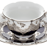 Espressotasse, Gestreute Röschen, weiß-grau, königsblau, Glanzplatin, V 0,1 l | Meissen B-Form