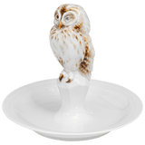 Eule an Schale, H 14 cm | Meissen Porzellan