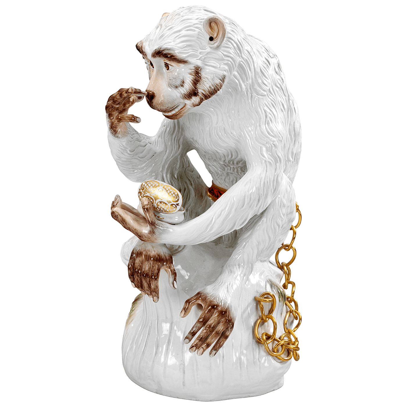 Figur Affe mit Dose, Bunt und gold staffiert, H 49 cm | Meissen Exklusiv - Kollektion 900380 - 76m10 - Meissen Weimar