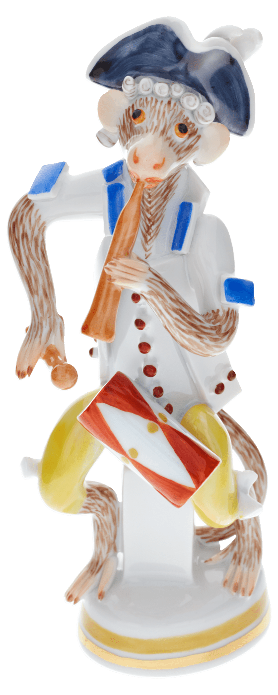 Figur Affe mit Trommel, H 11,5 cm | Meissen Figuren - Edition Affenkapelle 90a317 - 83329 - Meissen Weimar